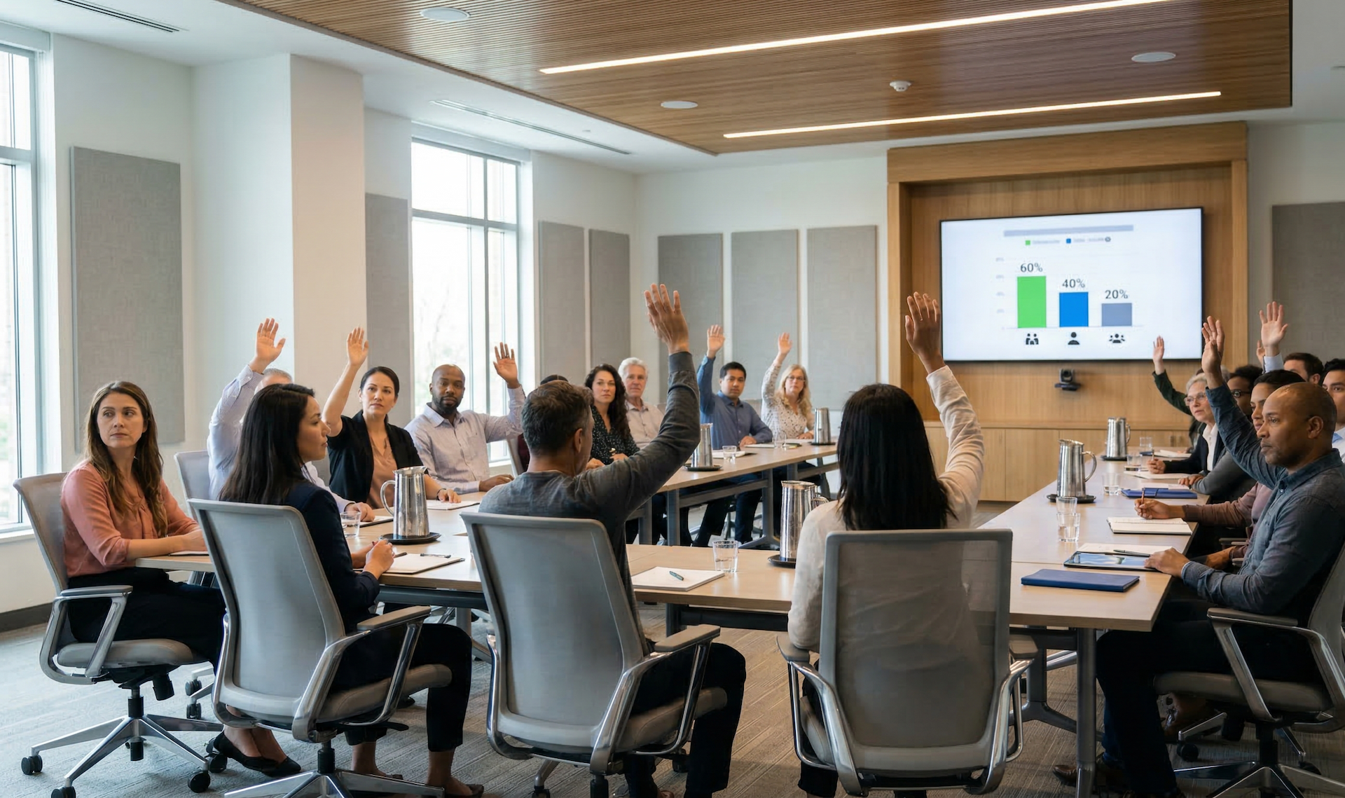 Moradores votando em assembleia