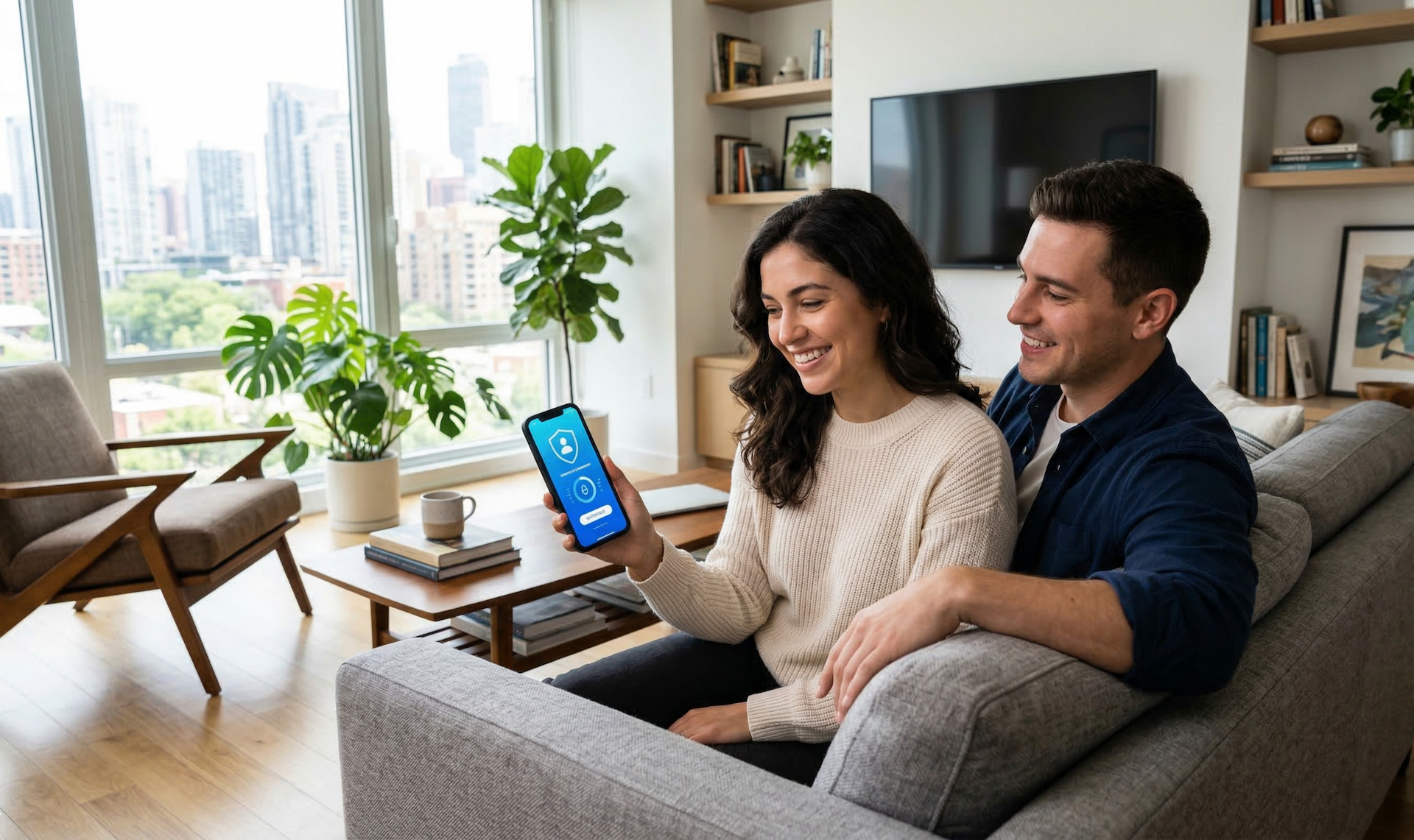 Casal autorizando visitante pelo celular